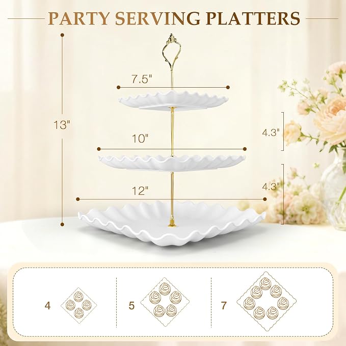 Hdama 3Pack Cupcake Stand, 3 Tier Serving Tray Cupcake Tower Desert Table Display Set, for Birthday/ Baby Shower /Wedding and Tea Party Decoration Supplies, White (3)