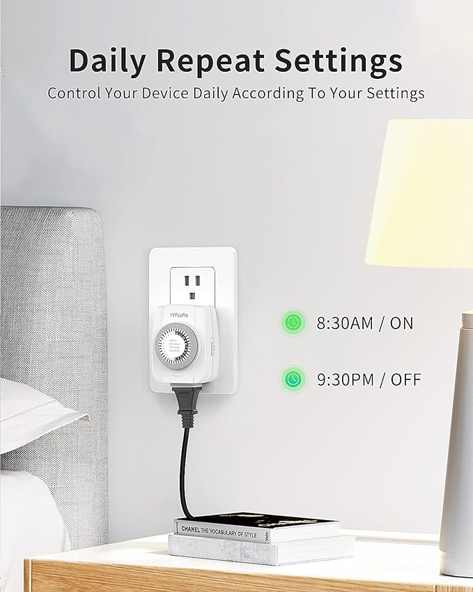 TiFFCOFiO Indoor Mechanical Outlet Timer, 3 Prong Timers for Electrical Outlets, 24-Hour Programmable Plug in Christmas Light Timer, ETL Listed (4 Pack)