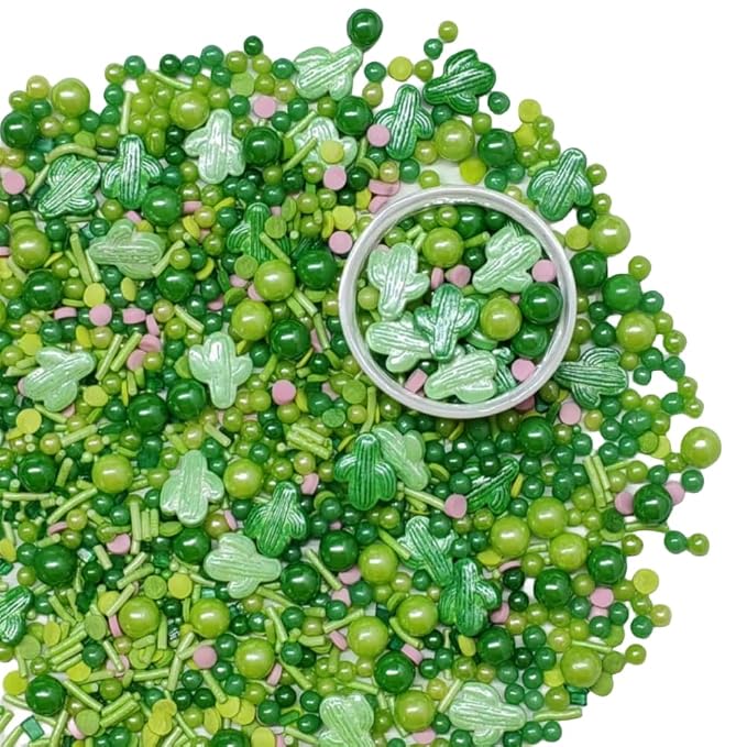 Edible Cactus Sprinkles for Cake Decorating, St Patrick's Day Green Sprinkle for Baking Cake Cupcake Toppers Cookie Ice Cream Donut Decoration 95g/3.35oz