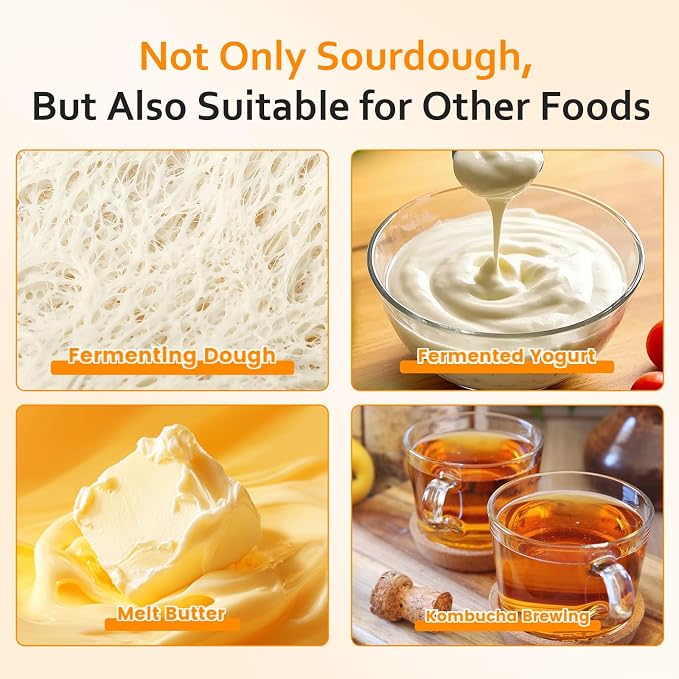 Sourdough Starter Warmer with Glass Dome, Sour Dough Warmer & Glass Cover - 70-100°F Precise 1°F Thermostat Control & 12H Timer Auto Warming ON/Off, Sourdough Heating Mat for 24oz 34oz 40oz Jars