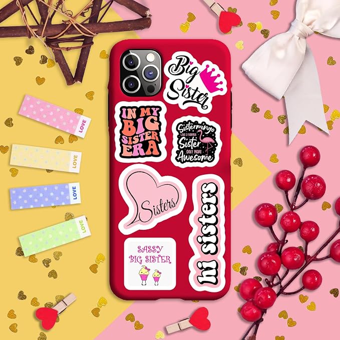 100Pcs Big Sister Stickers for Water Bottle and Laptop - Big Sister Party Supplies & Decorations, Waterproof Vinyl Decals, Sibling and Family Stickers, Gifts for Women & Men