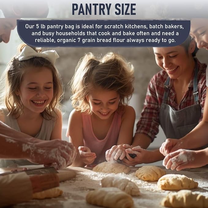 Great River Milling Organic 7 Grain Blend Bread Flour | Unbleached & Unbromated | Non-GMO, Kosher Certified | Hearty Multi-Grain Flour for Breads, Muffins & Everyday Baking | 5 Lb
