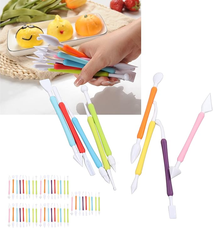 Fondant Modeling Tools Set | Double End Design for Fine Details | DIY Cake Decorating Kit for Baking/Clay | 9 Colorful PP Easy - Hold Tools