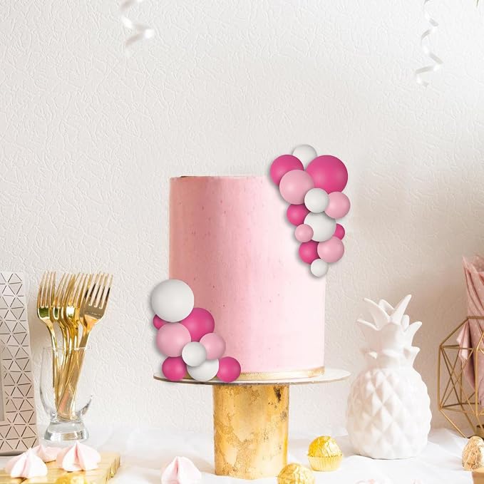30 PCS Balls Cake Topper DIY Cake Insert Toppers Ball Cake Picks Cupcake Topper for Birthday Party Baby Shower Wedding Cake Decoration(Pink White Hot Pink)