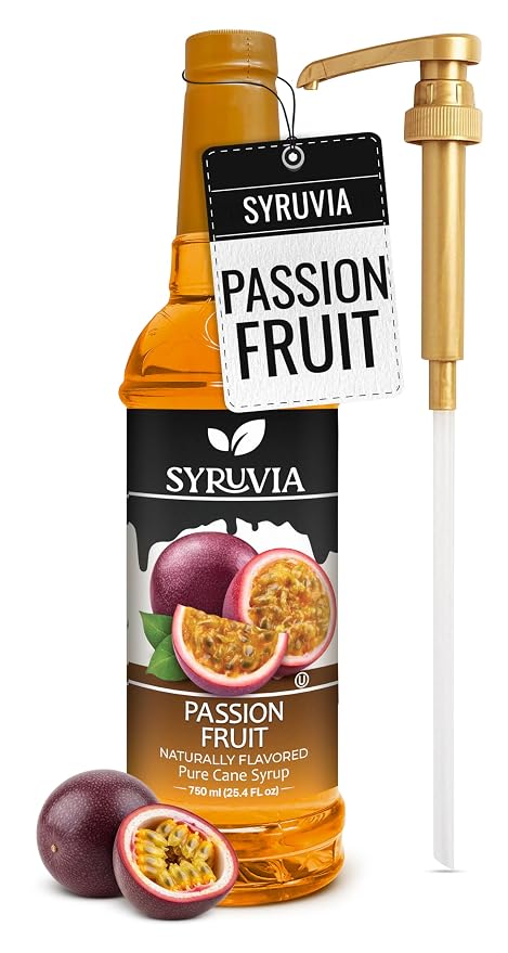 Syruvia Passion Fruit Syrup, Naturally Flavored Syrup for Drinks, Lemonades, Iced Teas, and Desserts – 25.4 fl oz - with Pump