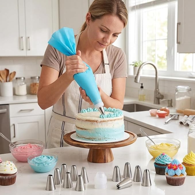 15 pcs Piping Tips Set, Large Piping Tips for Cake Decorating, Professional Pastry Making Tools with Reusable Bags, 12 Nozzles and Accessories for Cupcake and Cookie Design