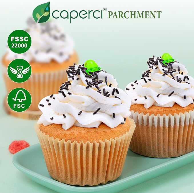 Caperci 225pcs Parchment Paper Cupcake Liners - White Standard Muffin Baking Cups Cupcake Wrappers with Excellent Greaseproof & Non-Stick, No Smell, Food Grade (White)