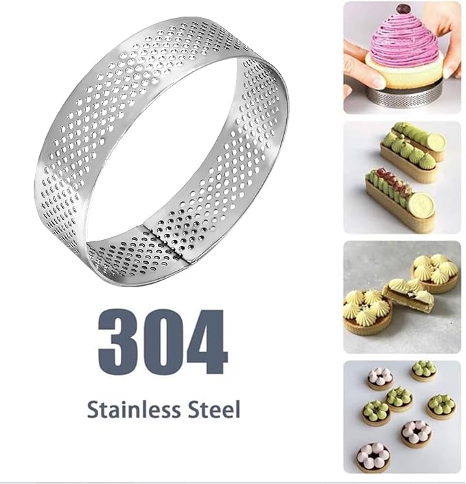 Aringfes10 Pcs 2.76 Inch 304Stainless Steel Tart Ring, Heat-Resistant Perforated Cake Mousse Ring, Round Ring Baking doughnut tools (7cm)