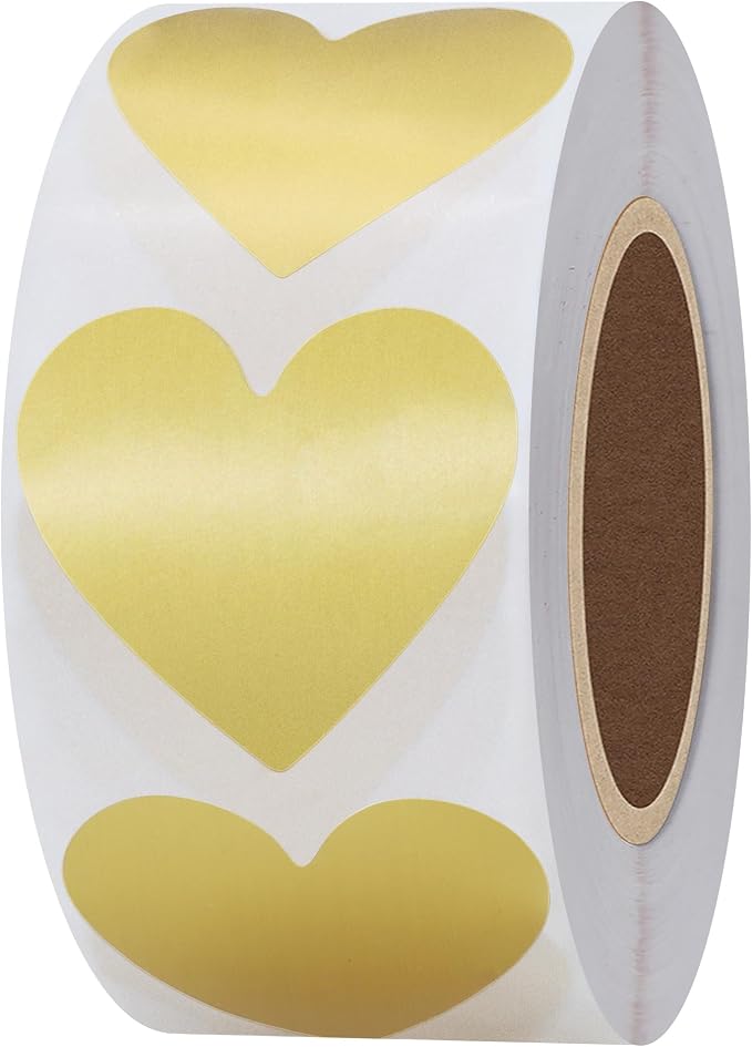 Hybsk 500pcs Gold Heart Shaped Stickers 30mm Love Labels for Crafting Scrapbooking Envelope Seals Decoration(Gold)