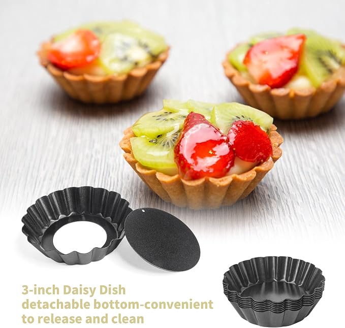 16 Pcs 4 Inch Tart Pans with Removable Bottom, Nonstick Mini Quiche Pan Fluted Sided, Round Tart Pans Carbon Steel for Baking, Fruit Tart, Pies (Dark Gray)