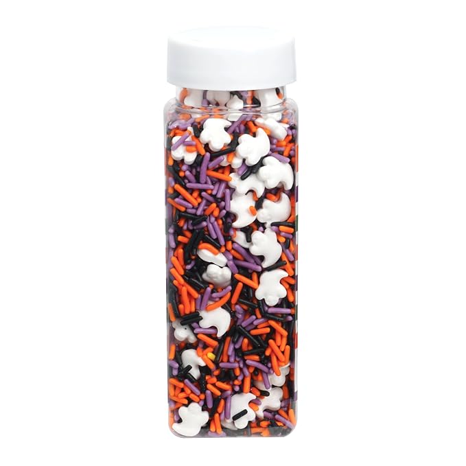 White Ghosts & Orange, Purple, Black Sprinkles Mix 4.4 oz, Halloween Sprinkles For Cake Decorating, Baking, Ice Cream & More, The Hampton Candy Company