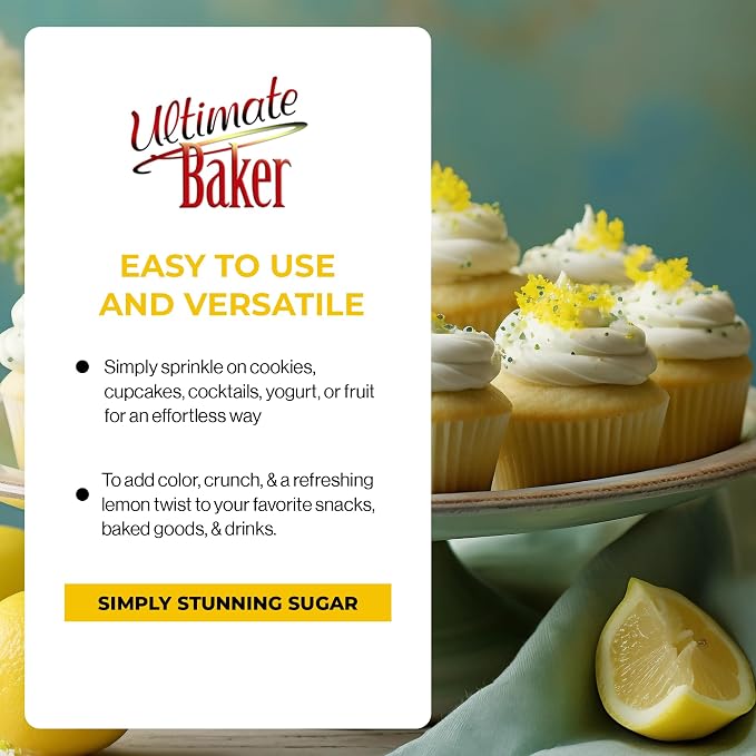Ultimate Baker - Sanding Sugar, Lemon Flavor - Vibrant, Naturally Colored Baking & Decorating Sugar, Perfect for Sprinkling on Cakes, Desserts & Confections, Medium Crystal - 4oz