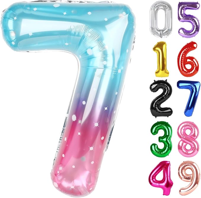 Starry Sky Number 7 Balloon 40 Inch, 7th Birthday Party Decorations for Children, Giant 7 Foil Balloon for Party Supplies