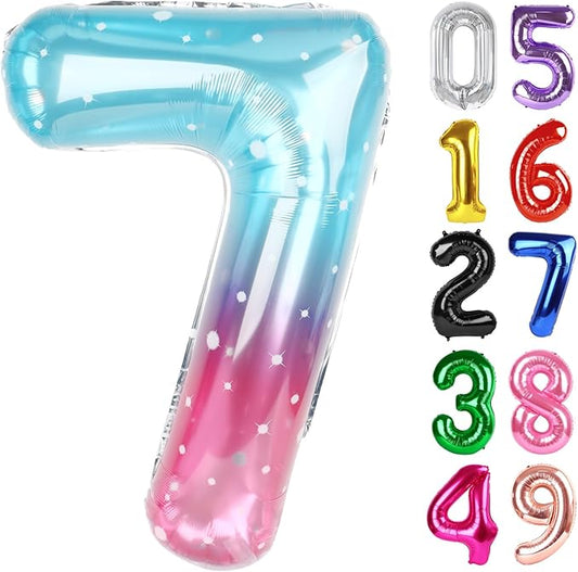 Starry Sky Number 7 Balloon 40 Inch, 7th Birthday Party Decorations for Children, Giant 7 Foil Balloon for Party Supplies