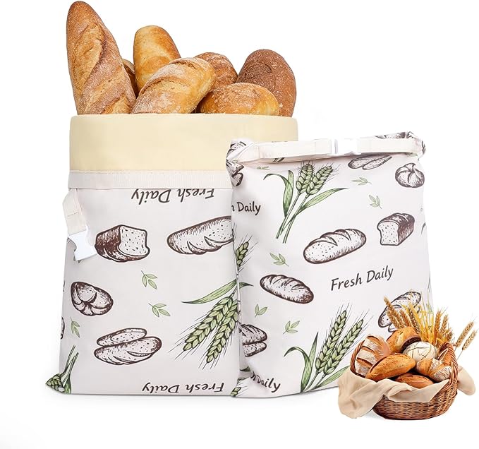 Beeswax Bread Bag for Homemade Bread Sourdough, 2 Pack Reusable Bees Waxed Infused Linen Wrap for Baguette Loaf Bread Freezer, Fresh Food Keeper Storage Container, Homesteading Essentials Ear of wheat