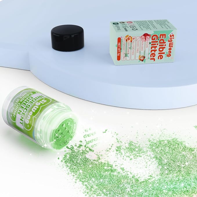 Iridescent Green Edible Glitter - 5g Food Grade Cake Decorating Shimmering Glitter, Edible Sprinkle Luster Dust for Drinks, Chocolates, Fondant, Strawberries, Cupcakes, Candy, Easter Cookie - Vegan