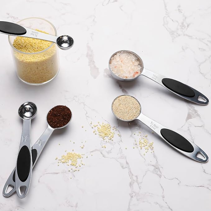 Magnetic Measuring Spoons Set Stainless Steel Measuring Spoons,Tablespoon Measuring Spoon for Dry and Liquid Ingredients (5, Black)
