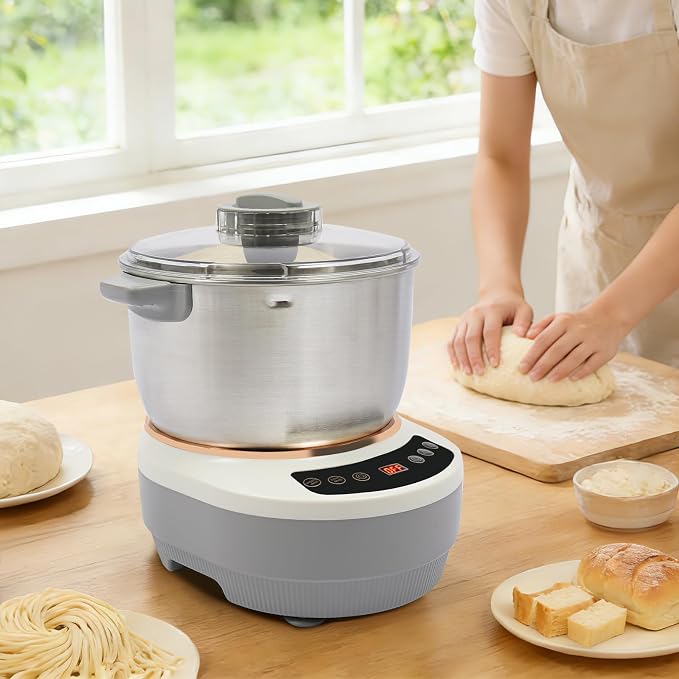 7L/1.84 Gal Electric Dough Maker with Fermentation, 250W Dough Mixer Machine, Built-in Microcomputer Timer,Digital Screeny, Automatic Kneading Machine for Bakery (Silver + Grey)