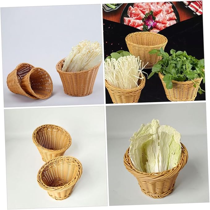 Handwoven Rattan Bread Serving Basket and Fruit Storage Basket Medium Size for Tabletop Snacks and Vegetable Display Natural Fiber Holder for Home Dining and Entertaining