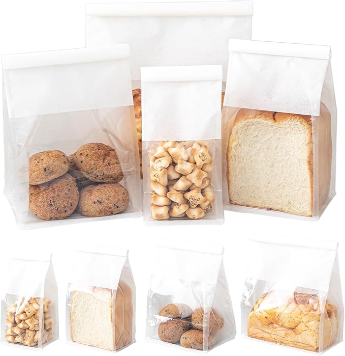 50 Pcs 3.9 Inch Bread Bags with Tin Tie, Mini Loaf Bags Made Of White Cotton Paper, Storage Packing Bag with Clear Window for Bakery, Cafe, Homemade Bread