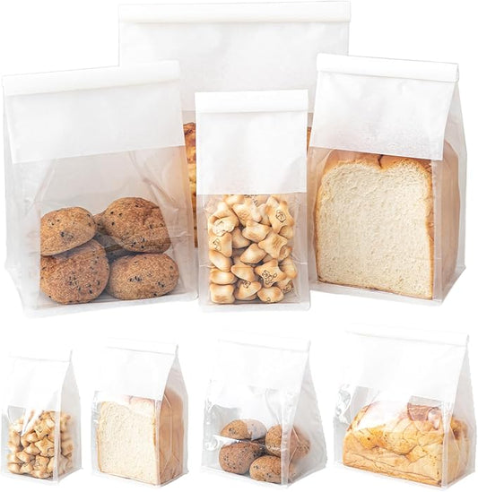 50 Pcs 3.9 Inch Bread Bags with Tin Tie, Mini Loaf Bags Made Of White Cotton Paper, Storage Packing Bag with Clear Window for Bakery, Cafe, Homemade Bread