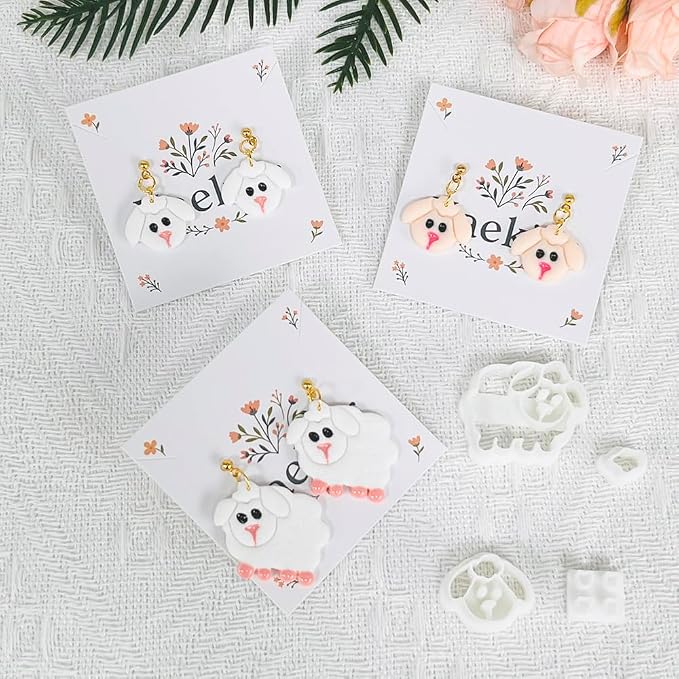 Xaekicr 4PCS Dog & Sheep Clay Cutters – Cute Polymer Clay Earring Cutters Set for Jewelry Making, Animal Clay Tools for DIY Projects, Polymer Clay Molds