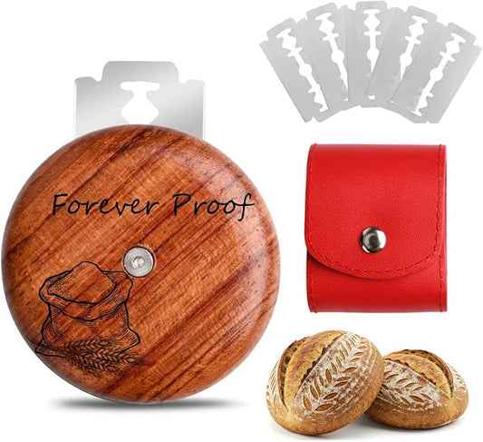 Custom Engraved UFO Bread Lame - Personalized Sourdough Scoring Tool for Artisan Bread Baking, Bread Scorer Tool Set with 5 Professional Stainless Steel Blades, Baker Gift Idea (Design F-Red Pouch)