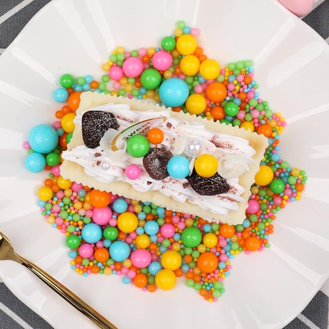 Rainbow Sprinkles, 130g/4.6oz Pearl Sprinkles for cake decorating, Edible Sugar Candy Pearls for Baking, Cookie Decorations and Cupcake Toppings, Wedding Party Supplies