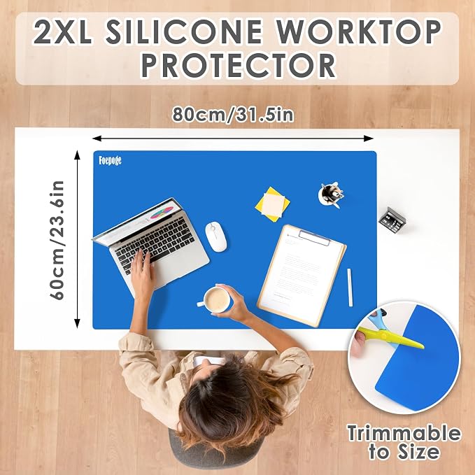 31.5" x 23.6" Extra Large Silicone Mat for Resin Casting, Crafts and Epoxy, Nonstick Silicone Sheet for Jewelry Casting Molds, Countertop Protector Mat Heat Resistant Placemats by Foepoge, Dark Blue