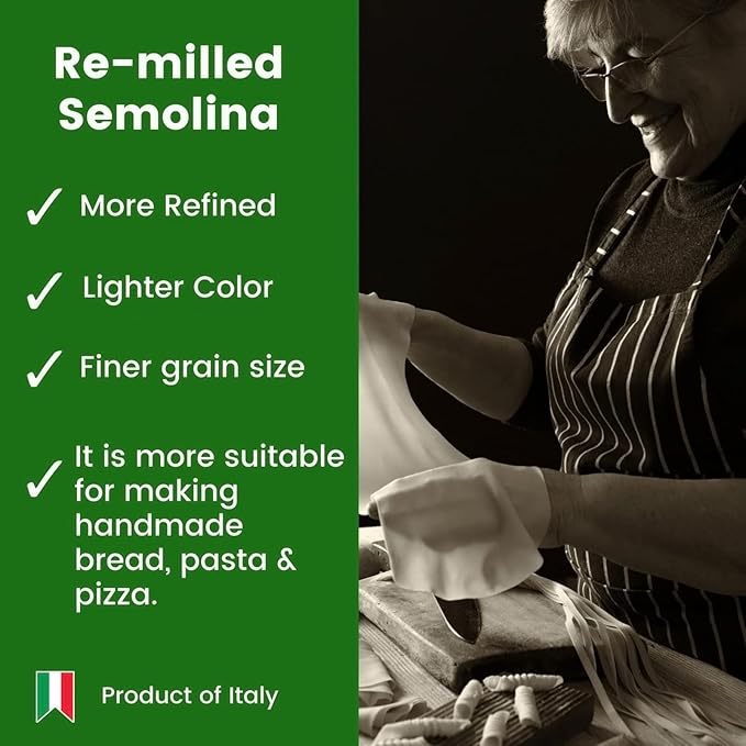 POLSELLI Italian Semola Flour, Fine Ground Semolina Rimachinata, 5 kg | Fine Ground Durum Wheat Flour For Fresh Pasta, Bread, & Baking, All-Natural, Unbleached, Non-GMO, Product Of Italy