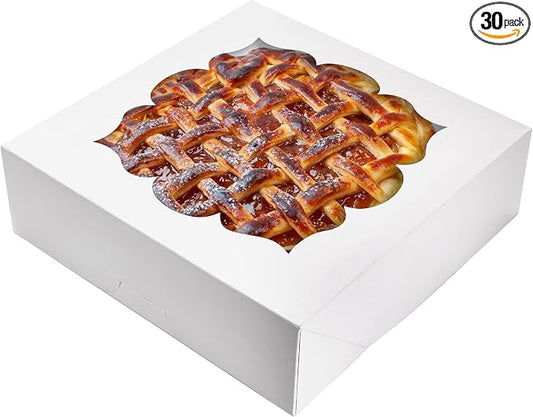 NPLUX 30 Pack Pie Boxes with Window 10x10x3 in Bakery Boxes Perfect for Pies, Cheesecake, Cookies, Muffins and Chocolate Covered Strawberries, Graduation Gifts Party Favors(White)