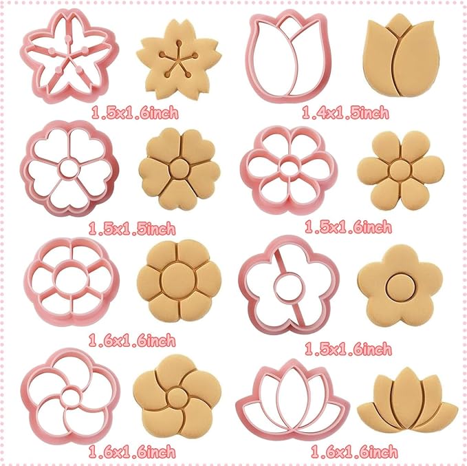 8pcs Mini Flower Cookie Stamps, One-touch Molding 3d Raised Design Cookie Cutters, suitable for Spring, Mother's Day, Valentine, Holiday & DIY Party Treats Frosting Decoration (Flower)