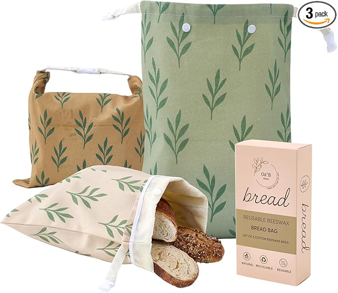 Reusable Beeswax Bread Bag for Homemade Bread & Sourdough Bread Storage – Waxed Bread Bags, Organic Beeswax Cotton Bag Preservation Storage to Keep Fresh – XL, L, M Set of 3