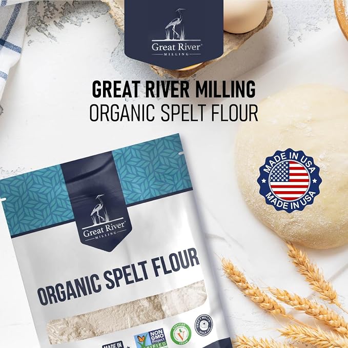 Great River Milling Organic Spelt Flour | Whole Grain Ancient Wheat Flour | USDA Organic, Non-GMO, Kosher | High Fiber, Mild Flavor | Ideal for Baking Breads, Muffins, Cookies & More | 5 Lb