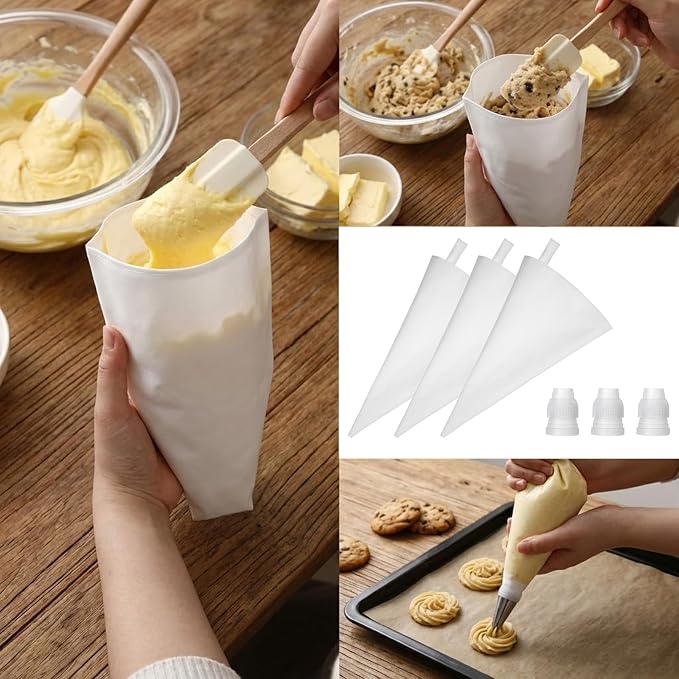 4 Pack Reusable Piping Bags 16" Icing Bags for Cake Decorating Bag Pastry Bag and Tips Set Cloth Frosting Bages Couplers for Standard Tips, Hangable, White
