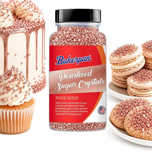Bakerpan Rose Gold Pearlized Sugar Sprinkles for Baking - 5 oz Coarse Sparkling Decorating Sugar Crystals for Baking Topping, Cookies, Cupcakes & Cake Pops | Made in USA