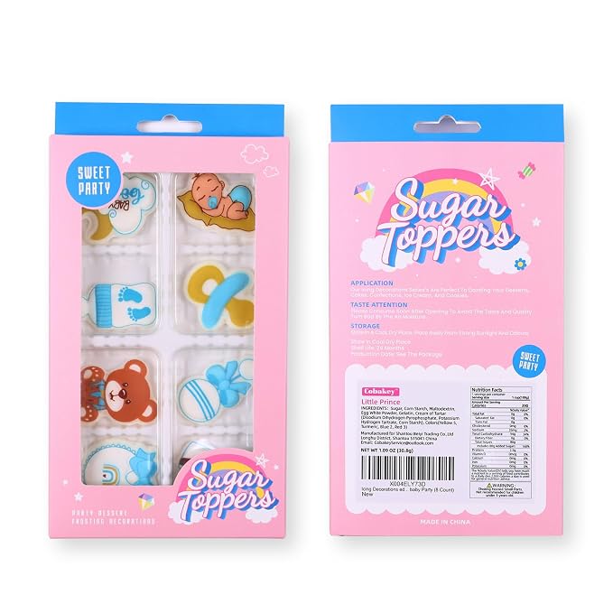 Icing Decorations Edible Icing Decoration Baby Boy Cake Decoration Baby Shower Gender Reveal Royal Icing Decorations for Cakes for baby Party (8 Count)