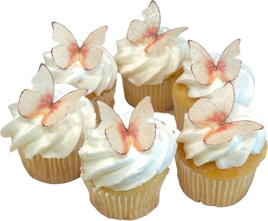 Edible Butterflies with Edible Glitter Kit - Wafer Paper Butterflies for Cakes - Cake Decorations - Cupcake Decorations - Cake Toppers (Sweet Peach)