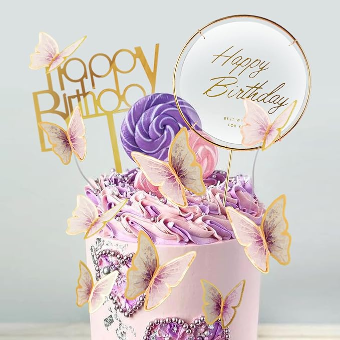 22-Pieces Butterfly Cake Decorations With Happy Birthday Acrylic Cake Toppers for Baby Shower Wedding Birthday Party Decor (Orange)