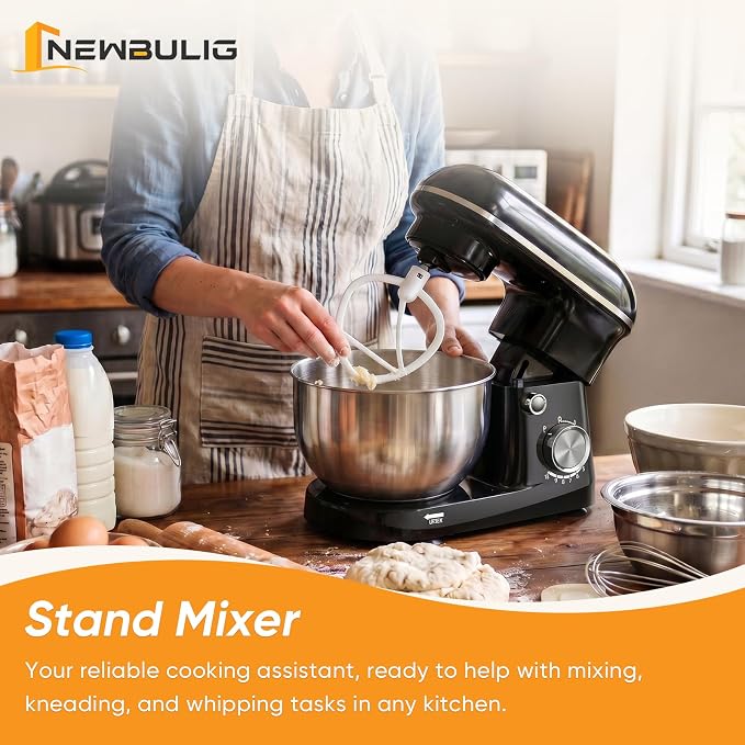 NEWBULIG Stand Mixer, Kitchen Aid Mixers Alternative, 300W 4.2Qt 10-Speed Electric Standing Mixer with Dough Hook, Whisk, Beater & Multi-Cover for Baking, Cakes and Home Cooking Needs