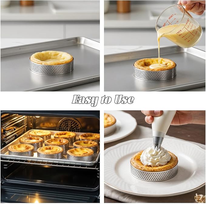 20 Pcs 3.15'' Perforated Tart Rings, Round Stainless Steel Baking Nonstick Metal Round Cake Ring for Cookies fruit tarts Prevent Soggy Crust & Even Baking