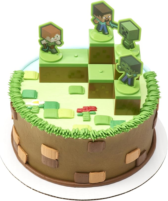 DecoSet® Mobs Beware Minecraft Cake-Topper, 6-Piece Stackable Cake-Decoration, Interlocking 3D Blocks With Characters, Food Safe Birthday Cake Decoration, 2.8 inches (W) x 2.8 inches (H) (Pack of 2)