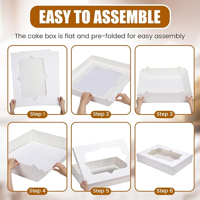 Sinload 24 Pcs 26.5x19.5 x 5 Inch Full Sheet Cake Boxes 12pcs Large Rectangle Bakery Boxes with 12pcs Cake Boards for Pastry Baking, Cupcakes, Donuts, Cookies, Pie Treat Packaging