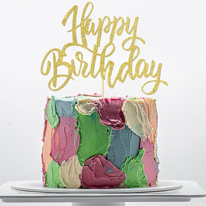 Happy Birthday Cake Decorations, Gold Double-Sided Glitter Letters, Birthday Party Supplies, Cake Topper Decorations (Gold)