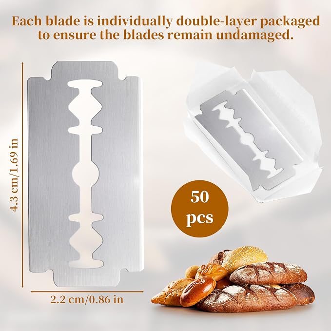 50 PCS Bread Lame Blades Refill - Surgical Grade Stainless Steel Bread Scoring Blades for Sourdough Baking, Ultra Sharp Replacement Razor Blade, French Dough Bread Lame Razors Knife for Sourdough Bake