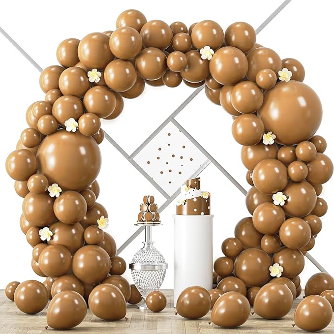 Voircoloria 90pack Brown Balloons Different Size 18/12/10/5 Inch Brown Balloon Garland Arch Kit for Graduation, Wedding, Birthday, Princess Theme Party, Valentine's Day Party Decorations