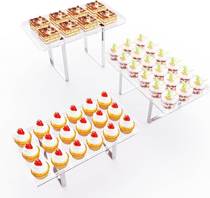 Bakzon 3 Pieces Cupcake Stand Holder, Clear Acrylic Dessert Table Display Set with Iron Support Legs for Birthday Candy Bar Décor Weddings, Parties Events