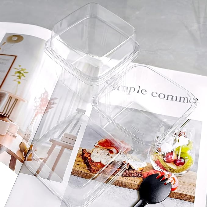 YOIYINI 25Pcs 8oz Mini Square Clear Dessert Cups with Lids and Spoons,Plastic Ice Cream Containers,Fruit Cups with Lid for Party,Disposable Dessert Cups for Fruit,Salads,Cupcakes,Parfait,Pudding