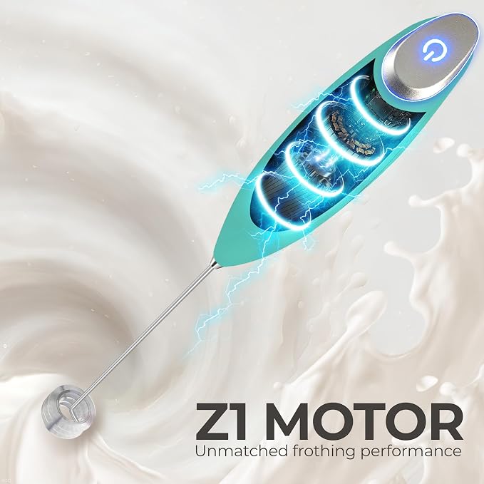 Zulay Kitchen Powerful Milk Frother Wand With Duracell Batteries - Ultra Fast Handheld Drink Mixer - Electric Whisk Foam Maker for Coffee, Lattes, Cappuccino & Matcha - Triple Whisk - Queen Turquoise