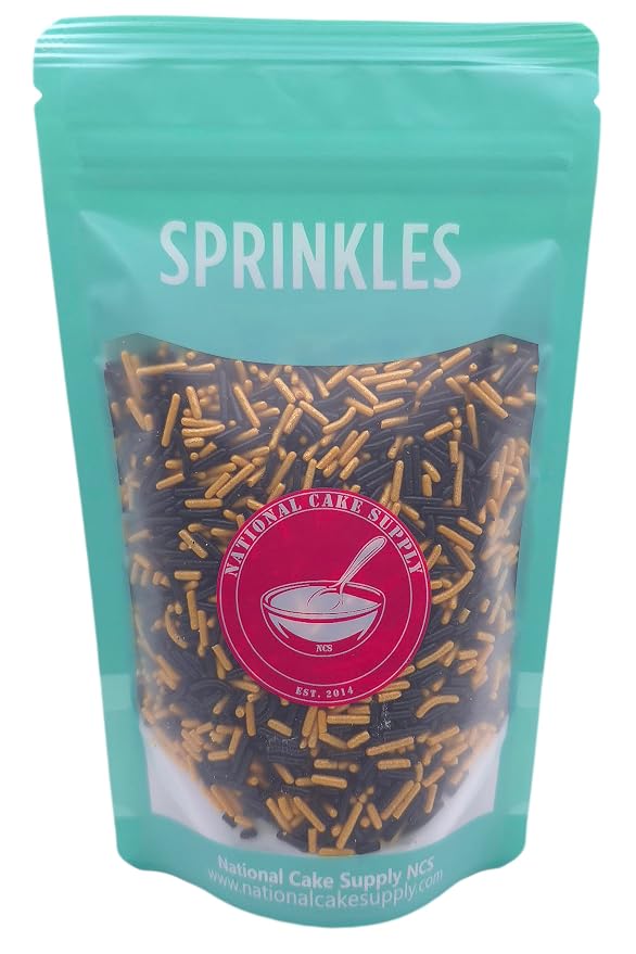 NCS Black & Gold Jimmies Edible Sprinkles – Cupcake, Cake & Cookie Decorations, 7 oz